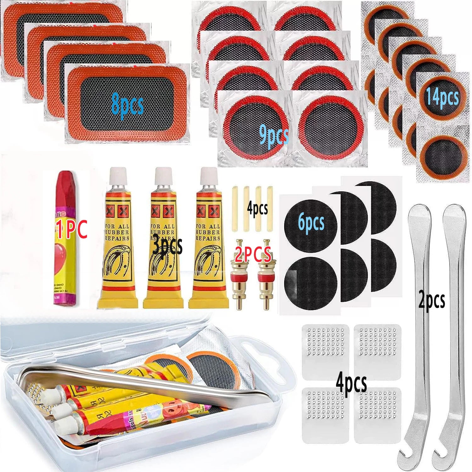 Complete Bike Tire Repair Kit with Patches, Levers & Vulcanizing Fluid