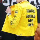 Men’s Casual Letter Print Denim Jacket – Lightweight Spring & Autumn Outerwear