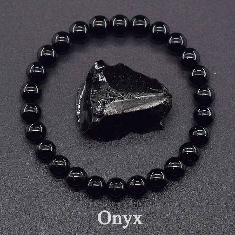 Pulsera de cuentas de ónix negro: piedra natural protectora y de equilibrio energético para hombres y mujeres