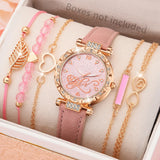 6-Piece Women's Watch Set – Luxury Leather Strap, Quartz Movement, Fashion Bracelets