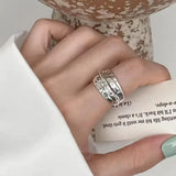 Adjustable Vintage Chain Ring – 925 Sterling Silver Open Ring for Women & Men