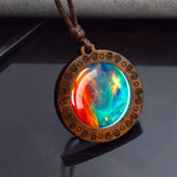 Vintage Wooden Round Pendant Necklace – Adjustable Rope Chain for Men & Women