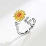 Sunflower Spinner Ring - Stainless Steel Initial Letter Anxiety Relief Jewelry for Women