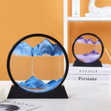 Reloj de arena redondo de cristal con forma de paisaje de las profundidades marinas: imagen artística de arena en movimiento en 3D