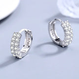 925 Sterling Silver Crystal Zircon Double Row Round Stud Earrings for Women