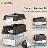 Caja de arena para gatos cerrada de acero inoxidable XL: diseño de doble entrada con pala para una limpieza fácil