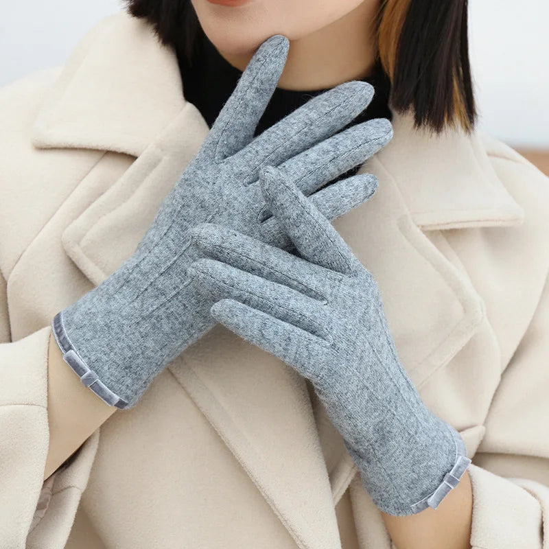 New Winter Women Keep Warm Touch Screen Elegant Simple Cashmere Gloves High Quality Elasticity Thickened Soft