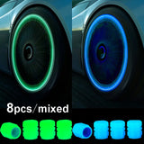 Tapas de válvulas de neumáticos que brillan en la oscuridad: accesorios fluorescentes para ruedas de automóviles, bicicletas y motocicletas 