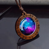 Vintage Wooden Round Pendant Necklace – Adjustable Rope Chain for Men & Women
