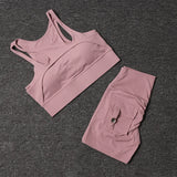 Women's High-Waist Yoga Shorts Set with Sports Bra and Pocket