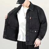 Vintage Men’s Patchwork Denim Jacket – Detachable Streetwear Outerwear for Spring & Autumn