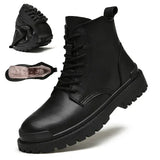 Men’s Genuine Leather Motorcycle Boots – Winter Warm Ankle Boots for Outdoor & Casual Wear (Sizes 38-48)