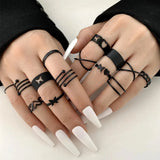 Minimalist Gold & Black Geometric Ring Set – Trendy Statement Jewelry for Women