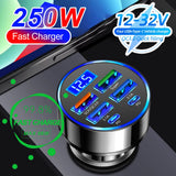 Car Charger Adapter with Digital Display – 4 USB + 2 PD Fast Charging Ports