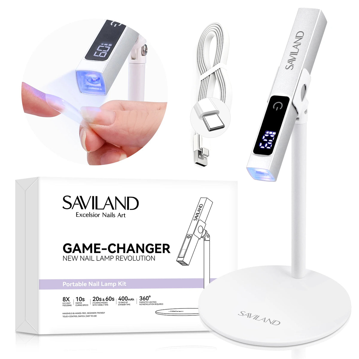 Portable UV LED Nail Lamp with Magnetic Stand & LCD Timer – Wireless Rechargeable Gel Nail Dryer