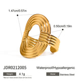 Anillo minimalista ovalado retorcido: acero inoxidable chapado en oro de 18 quilates, resistente al agua y a la decoloración