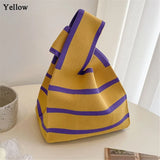 Women's Striped Knit Tote Bag – Soft Casual Handbag for Everyday Use