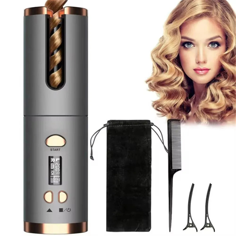 Cordless Automatic Hair Curler with Adjustable Temperature & LED Display