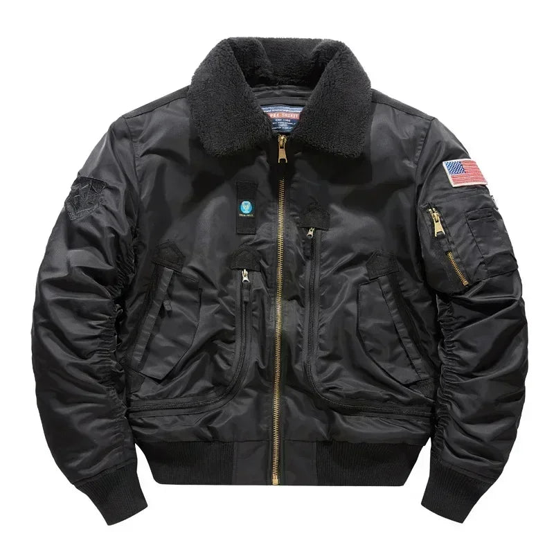 Men’s Thick Winter Military Jacket – Warm Zip-Up Outerwear with Pockets & Turn-Down Collar