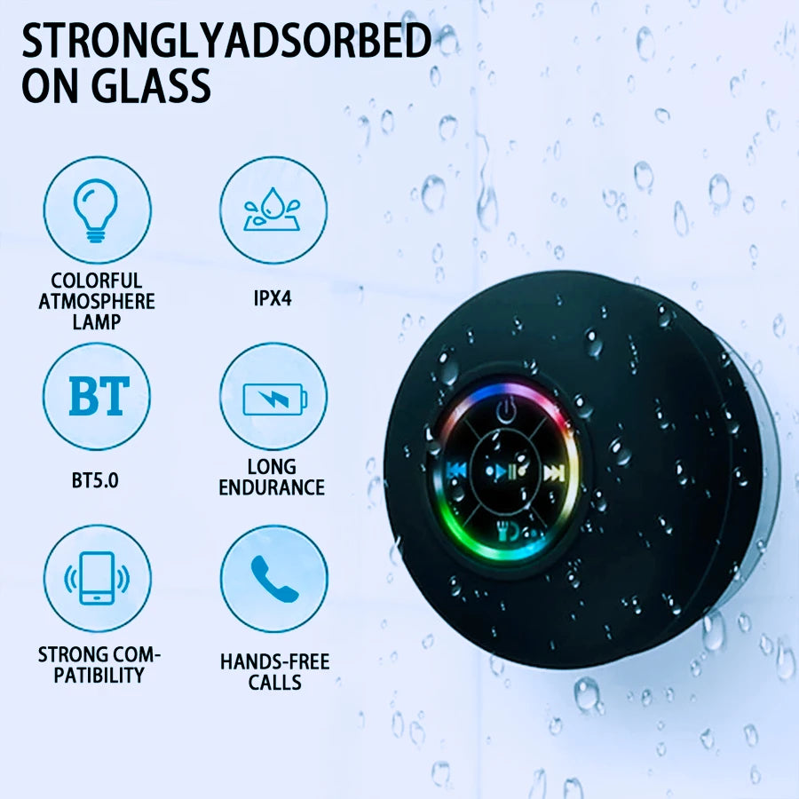 Waterproof Bluetooth Shower Speaker with Suction Cup & Built-In Mic
