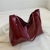 Vintage Red Tote Bag – Large Capacity PU Leather Shoulder Bag for Women