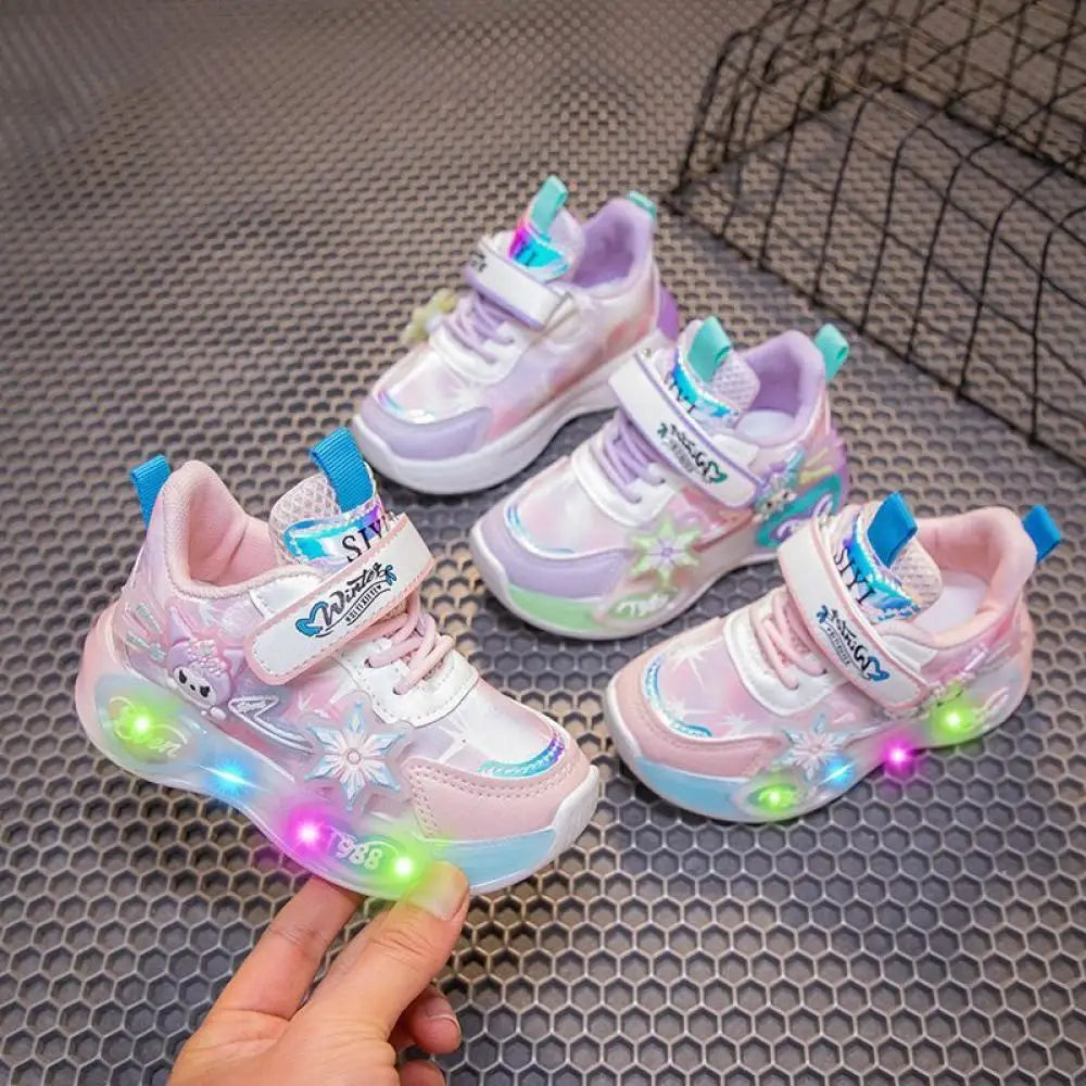 Girls' LED Light-Up Cartoon Sneakers – Breathable Anti-Slip Outdoor Casual Shoes