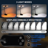 Rechargeable LED Reading Light with 3 Colors & 8 Brightness Levels - Dual Head Clip-On Book Light