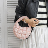 Mini Dumpling Shaped Linen Bag with Zipper Pocket – Soft Baguette Tote for Everyday Use
