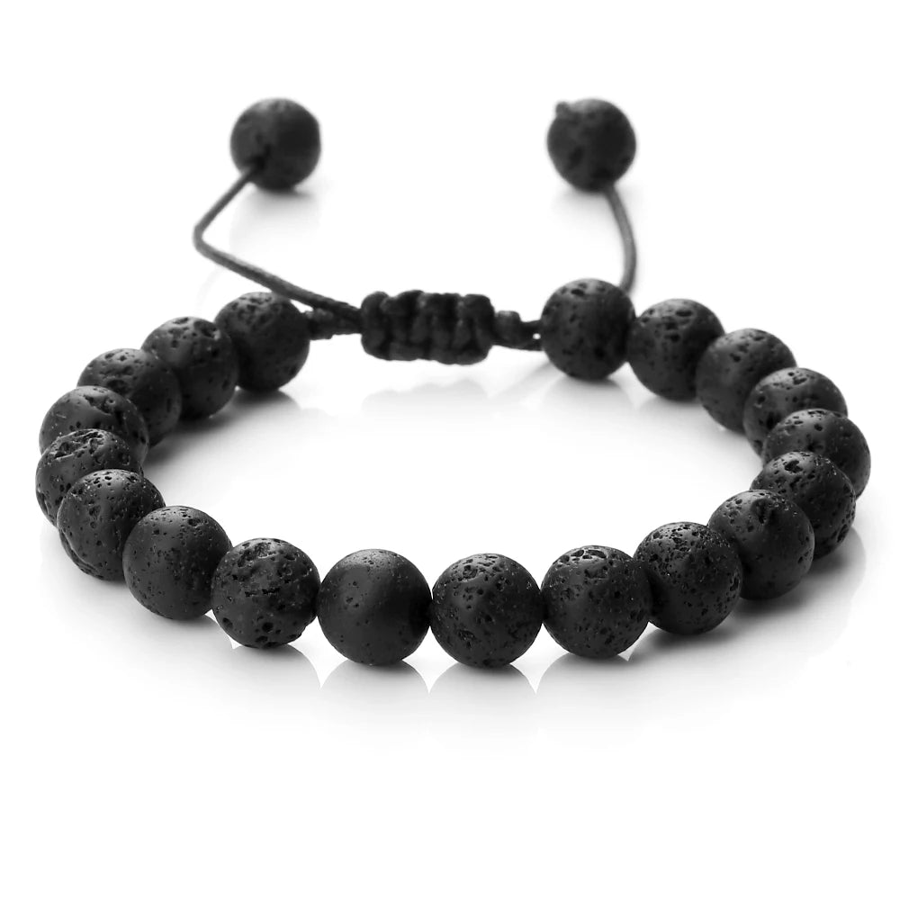 Pulseras ajustables con dijes para parejas: cuentas de piedra natural, cuerda de macramé en blanco y negro, joyería de moda para distancia