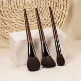 Professional 3-Piece Makeup Brush Set - Soft Goat Hair Blush, Contour & Highlighter Brushes