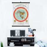 Vintage Flat Earth Map Scroll – Retro Canvas Wall Art with Wooden Hanger