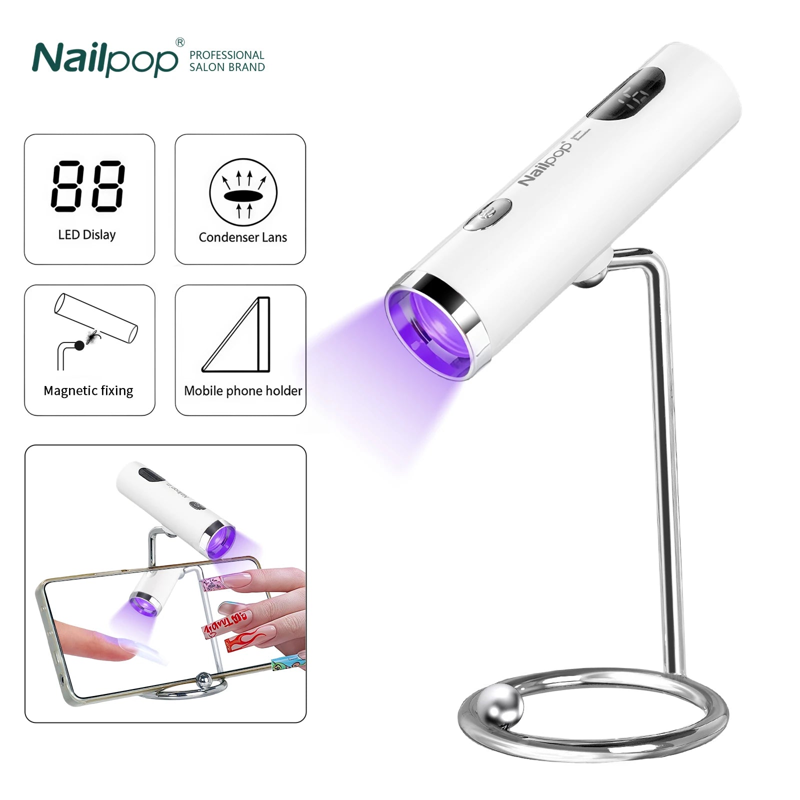 Portable UV Nail Lamp with Stand - Rechargeable Mini Gel Polish Dryer for Fast Curing