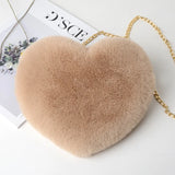 Heart-Shaped Faux Fur Shoulder Bag – Soft Plush Crossbody for Women