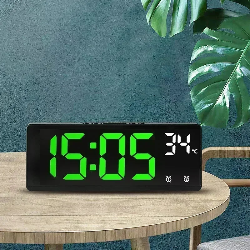 Voice Control Digital LED Alarm Clock with Dual Alarms and Temperature Display