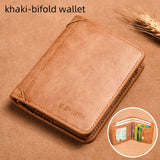 RFID Men’s Leather Trifold Wallet – Vintage Short Multi-Function Card Holder with ID Slot and Cash Compartments