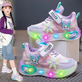 Girls' LED Light-Up Cartoon Sneakers – Breathable Anti-Slip Outdoor Casual Shoes