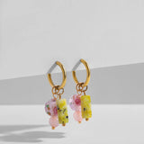 Blue Floral Pearl Dangle Earrings - Asymmetric Ceramic Bead Huggie Hoops