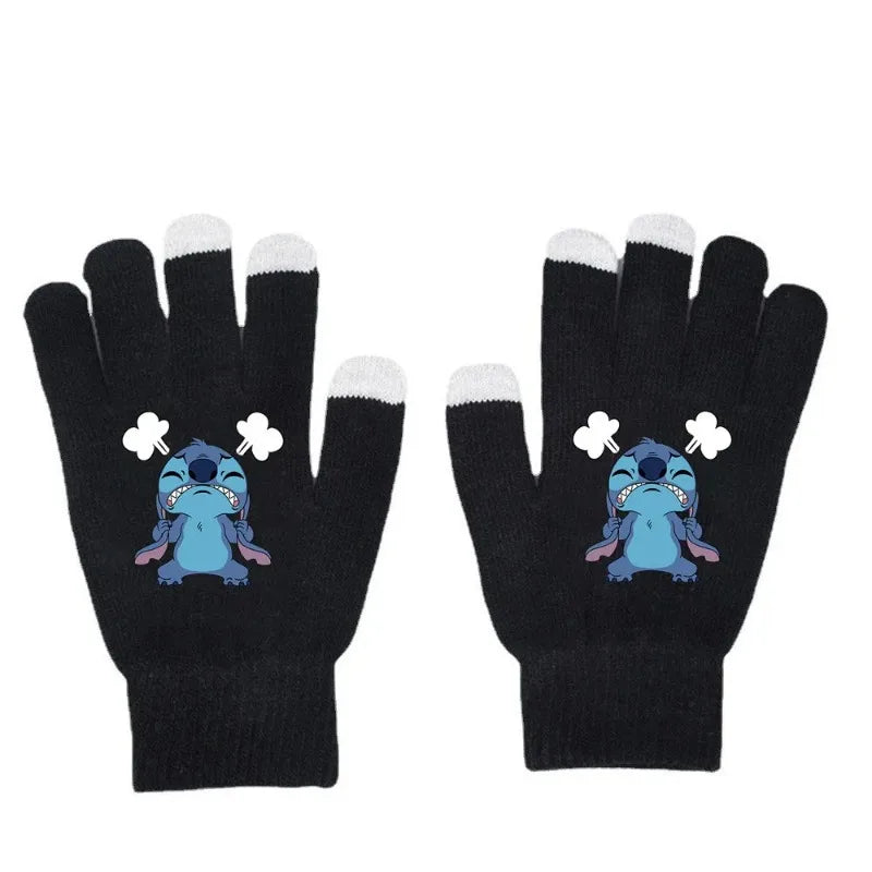 Men's Cartoon Stitch Hat and Gloves Set – Soft Acrylic Knit Winter Wear
