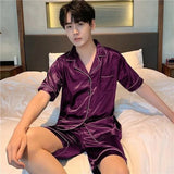 Men’s Summer Pajama Set – Short Sleeve Lightweight Loungewear with Button-Up Top and Elastic Waist Shorts