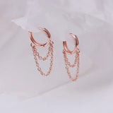 925 Sterling Silver Double Layer Tassel Hoop Earrings – Trendy Cold Style Fashion Jewelry for Women