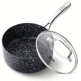 1-Quart Nonstick Granite Saucepan with Lid – Small Pot for Sauces, Oatmeal & Soup