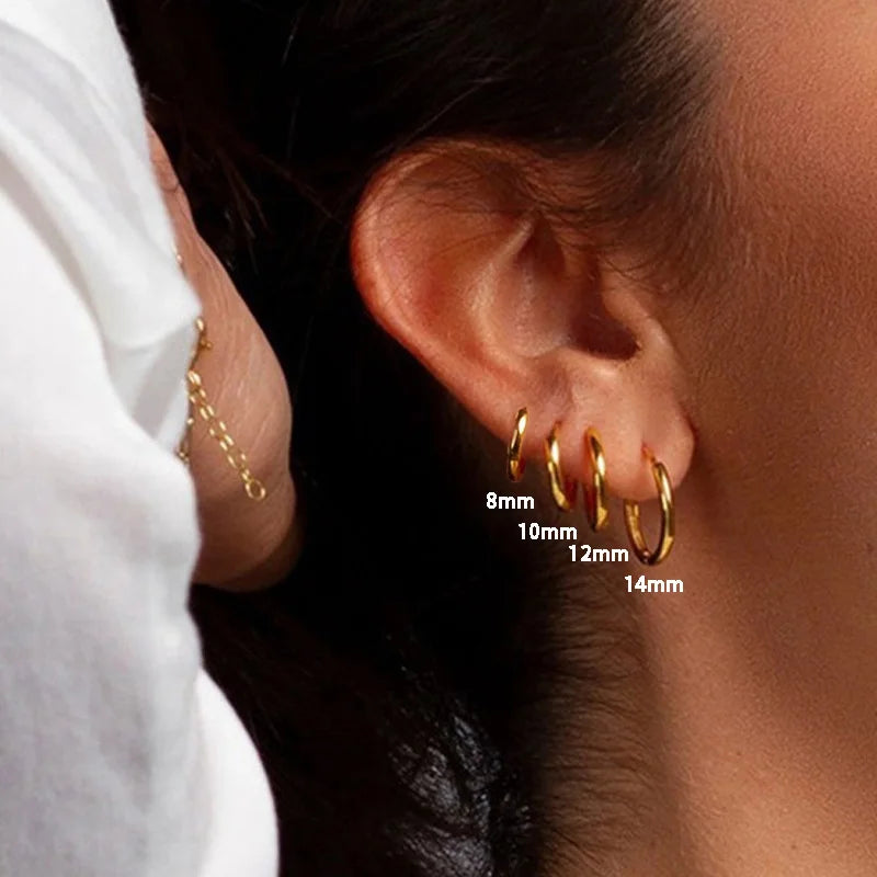 4-Pair Gold Plated Stainless Steel Huggie Hoop Earrings Set – Unisex Small Cartilage & Stackable Ear Hoops
