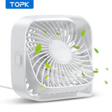 TOPK USB Mini Desk Fan – Ultra-Quiet, 3-Speed Personal Cooling Fan for Home, Office & Travel