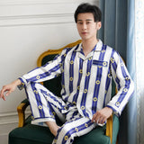Luxury Men's Paisley Pajama Set - Soft Imitation Silk Full Sleeve Sleepwear with Elastic Waist