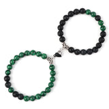 Magnetic Couple Bracelets Set - Natural Stone Heart Bead Lovers' Bracelets