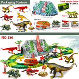 Juego de pista de carreras de dinosaurios con volcán que genera niebla: kit de tren de escalada a batería para niños