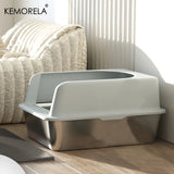 XL Stainless Steel Cat Litter Box with Lid – High Sides, Odor-Resistant, for Large & Small Cats