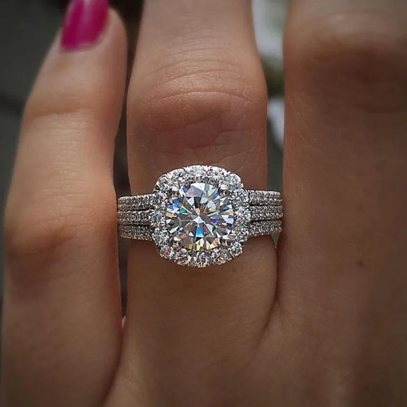 925 Sterling Silver Moissanite Engagement Ring - Classic Square Prong Setting