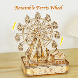 3D Wooden Ferris Wheel Puzzle with LED Lights & Music - DIY Mechanical Model Kit for Adults & Teens