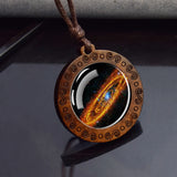 Vintage Wooden Round Pendant Necklace – Adjustable Rope Chain for Men & Women